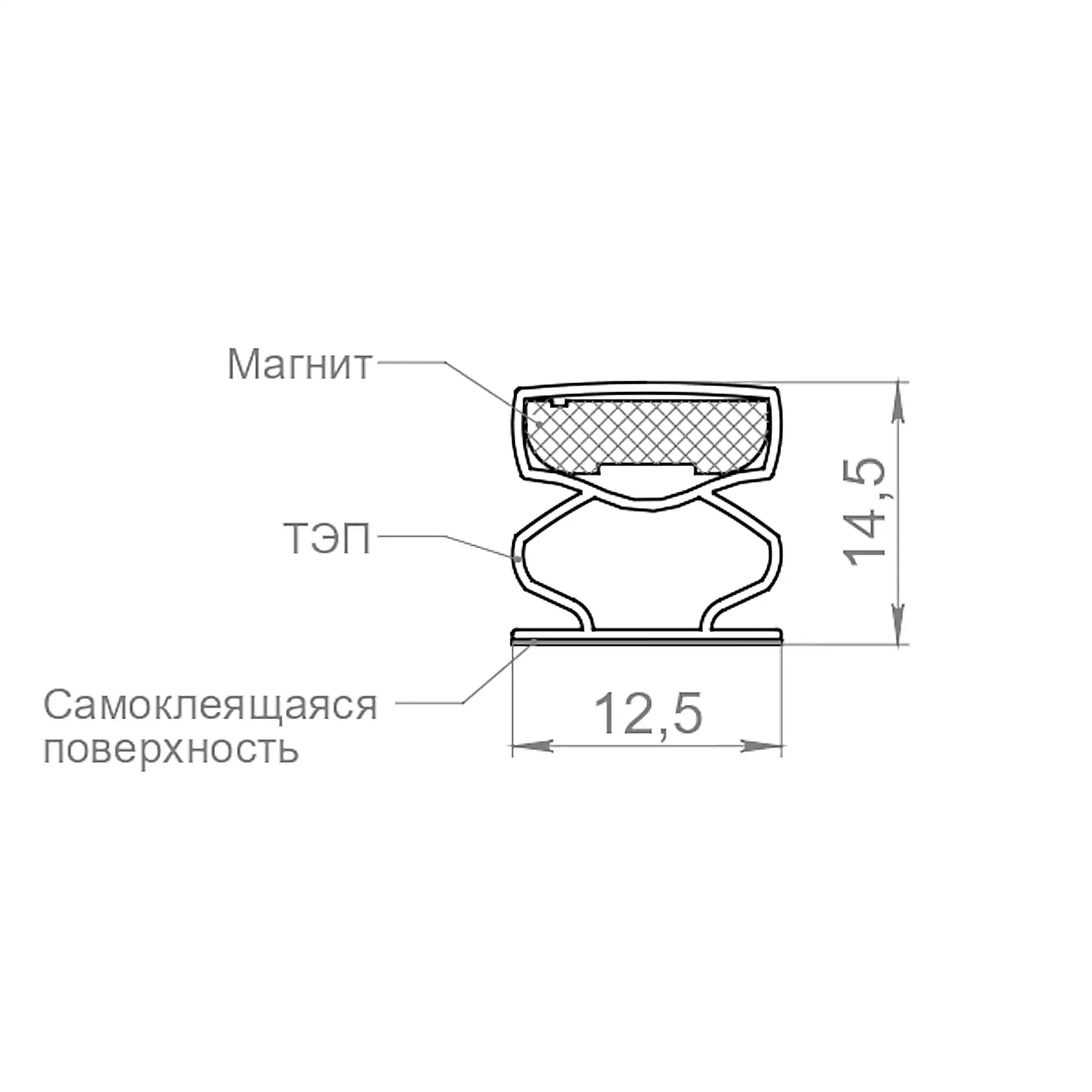 Уплотнитель Fuaro (Фуаро) магнитный самоклеящийся ADH/M-14,5x12,5 мм, черный 2,1 м (120 шт. в упак) 